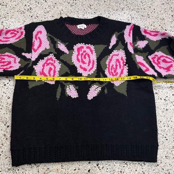 POL Anthropologie black pink floral sweater pearl small s - Picture 4 of 6